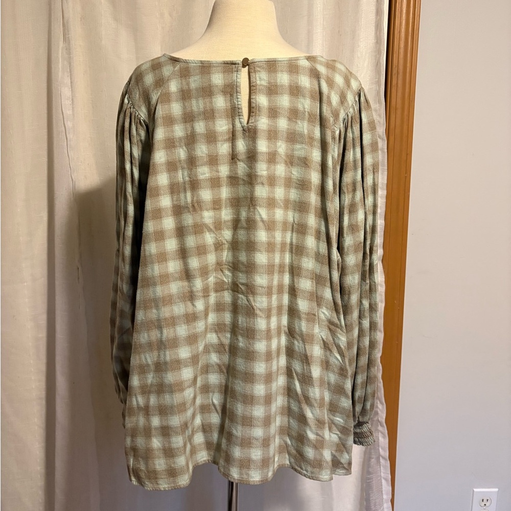 Ava & Viv Checkered Blouse - Brown and Green - Picture 2 of 3